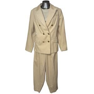 Rowing Blazer Double Breasted Ivory Wide Wale Corduroy Pant Suit Sz 10